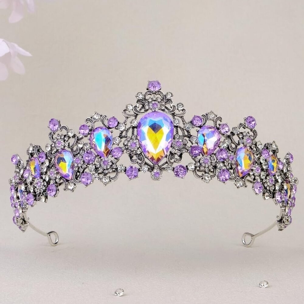 Purple Crown For Women, Prom Headdress, Princess Silver Tiara, Bridal Jewelry